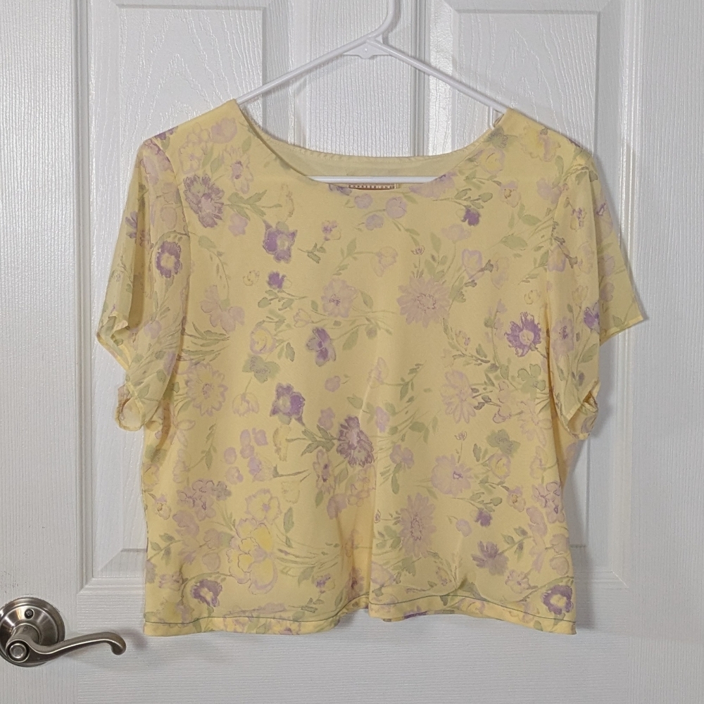 Pastel 90s y2k Fairycore Expressions Floral Crop Top - Yellow & Purple Size 18W